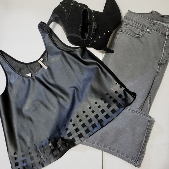Faux Leather Cutout Tank * Sheer Back* NWT* Multiple Sizes* - Picture 7 of 8